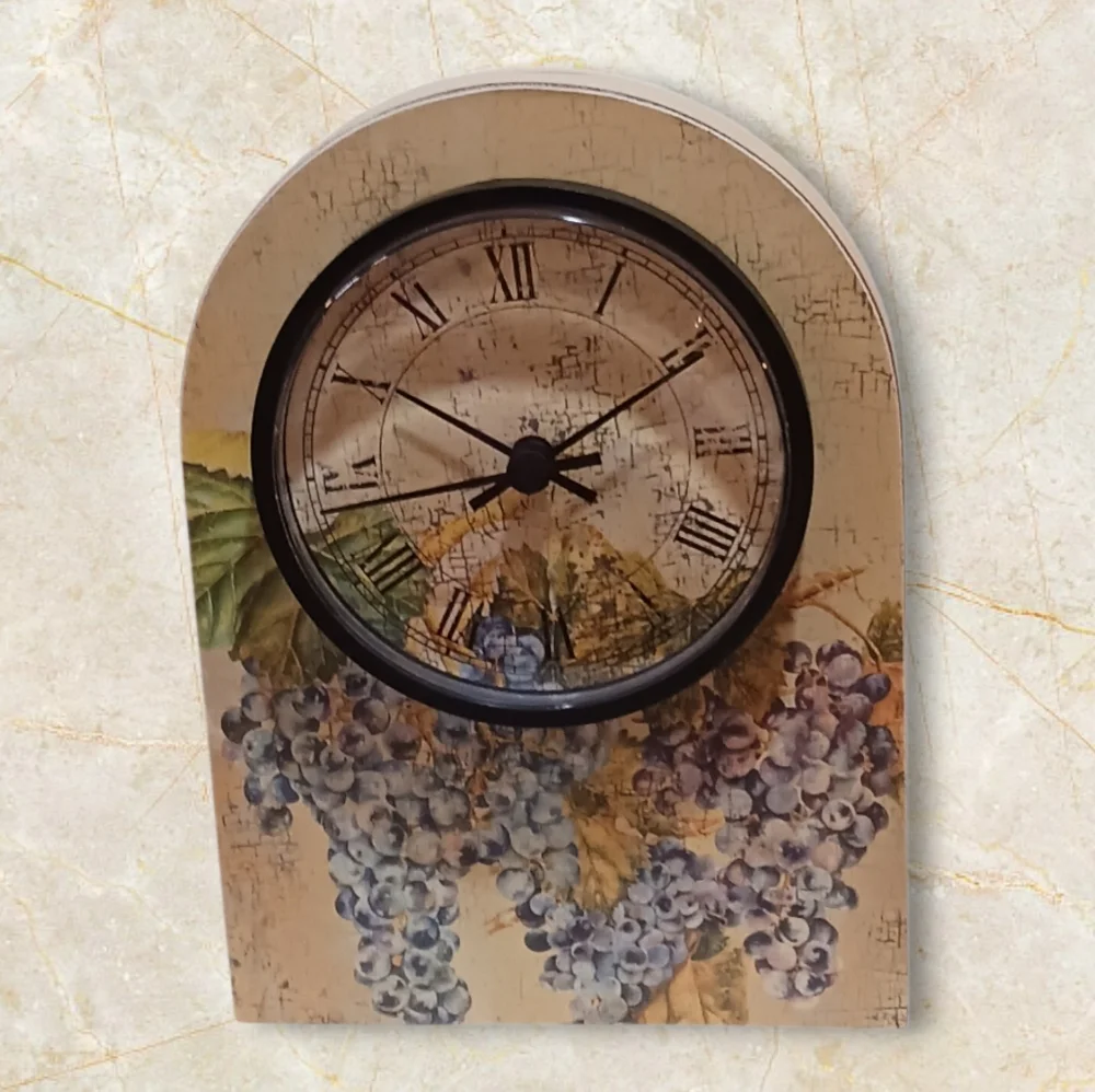 Gift Clock Grape Desk Set. Clock,Tissue Box, and Photo Frame. Yellow Print